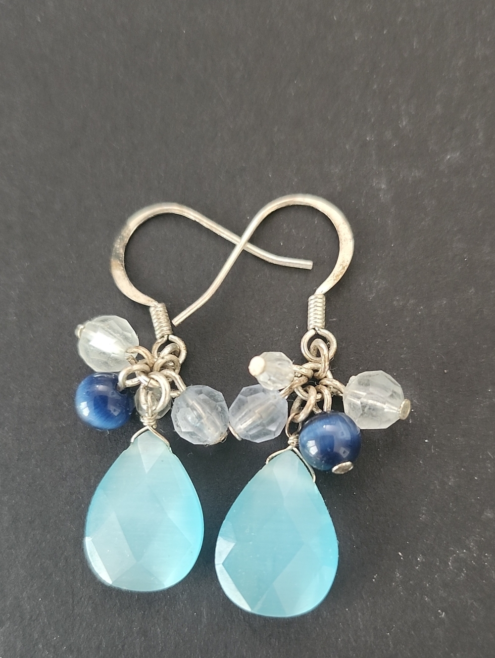 Aqua Teardrop Dangle Earrings with Blue and Clear Accents